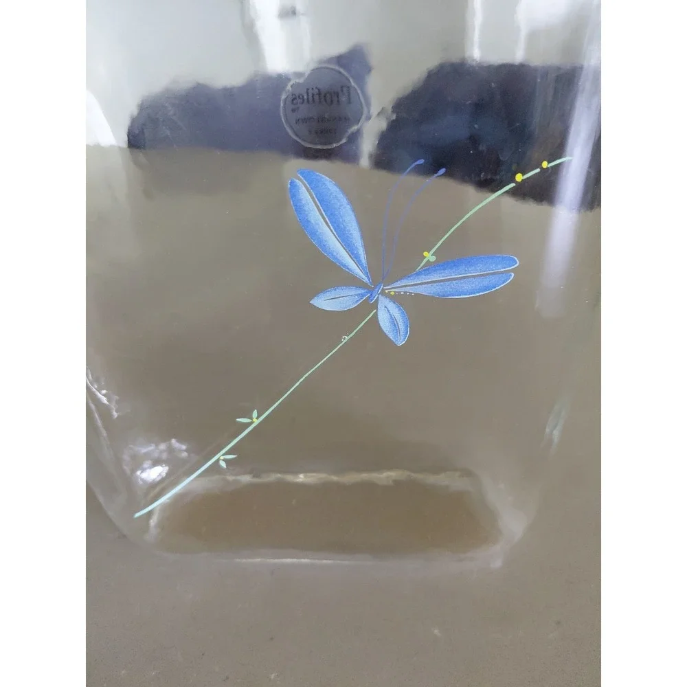 Vtg Profiles Turkish Clear Glass Slim Oval Vase Butterfly Floral  Hand Blown
